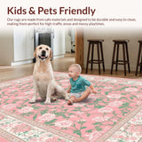 Ultra Soft Area Rug, Non Slip, Stain Resistant, Washable Area Rugs for Living Room, Bedroom, Rustic Chic Floral Impressions(Pink)
