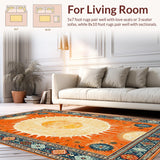 Ultra Soft Area Rug, Non Slip, Stain Resistant, Washable Area Rugs for Living Room, Bedroom, Rustic Soft Pastel Circular Design(Orange)