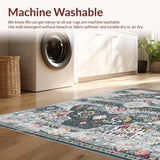 Ultra Soft Area Rug, Non Slip, Stain Resistant, Washable Area Rugs for Living Room, Bedroom, Cozy Earthy Floral Design(Gray)