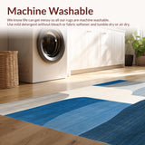 Ultra Soft Area Rug, Non Slip, Stain Resistant, Washable Area Rugs for Living Room, Bedroom, Minimalist Abstract with Blue Grey Gradient and Creamy Beige Lines(Blue)