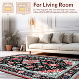 Ultra Soft Area Rug, Non Slip, Stain Resistant, Washable Area Rugs for Living Room, Bedroom, Whimsical Low-Pile Trellis Style(Black)