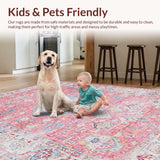 Ultra Soft Area Rug, Non Slip, Stain Resistant, Washable Area Rugs for Living Room, Bedroom, Pastel Abstract Ethnic Motif(Pink)