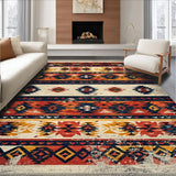 Ultra Soft Area Rug, Non Slip, Stain Resistant, Washable Area Rugs for Living Room, Bedroom, Boho Geometric Bedroom Low Pile Distressed Rug(Red)