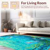 Ultra Soft Area Rug, Non Slip, Stain Resistant, Washable Area Rugs for Living Room, Bedroom, Under the Sea Adventure Ocean Themed Round Carpet(Blue)