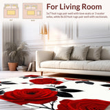 Ultra Soft Area Rug, Non Slip, Stain Resistant, Washable Area Rugs for Living Room, Bedroom, Chic Contemporary Floral Design(Red)