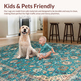 Ultra Soft Area Rug, Non Slip, Stain Resistant, Washable Area Rugs for Living Room, Bedroom, Rustic Vintage Medallion Aesthetic(Blue)