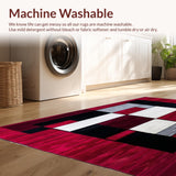 Artisan Carved Rug Premium Garnet Silver Noir Abstract Geometric Design(Red)