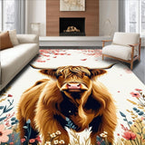 Ultra Soft Area Rug, Non Slip, Stain Resistant, Washable Area Rugs for Living Room, Bedroom, Artistic Colorful Highland Cow Scene(Brown)