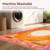 Ultra Soft Area Rug, Non Slip, Stain Resistant, Washable Area Rugs for Living Room, Bedroom, Intricate Sunbeam Inspired Artwork(Orange)