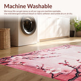 Ultra Soft Area Rug, Non Slip, Stain Resistant, Washable Area Rugs for Living Room, Bedroom, Lively Blossom Branch Visuals(Pink)