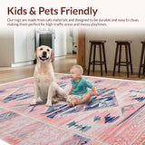 Ultra Soft Area Rug, Non Slip, Stain Resistant, Washable Area Rugs for Living Room, Bedroom, Vibrant Abstract Geometric Fusion(Pink)