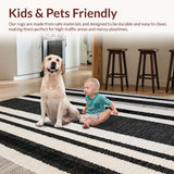 Ultra Soft Area Rug, Non Slip, Stain Resistant, Washable Area Rugs for Living Room, Bedroom, Onyx & Linen Stripe Woven Rug, Stylish Hallway Accent Carpet(Black)