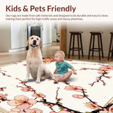 Ultra Soft Area Rug, Non Slip, Stain Resistant, Washable Area Rugs for Living Room, Bedroom, Cherry Blossom Cat Garden with Delicate Flowers and Sweet Feline Outline(Pink)