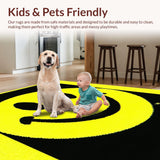 Ultra Soft Area Rug, Non Slip, Stain Resistant, Washable Area Rugs for Living Room, Bedroom, Retro Smiley Face Geometric Style(Yellow)