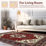 Ultra Soft Area Rug, Non Slip, Stain Resistant, Washable Area Rugs for Living Room, Bedroom, Elegant Colorful Symmetrical Design(Red)