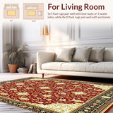 Ultra Soft Area Rug, Non Slip, Stain Resistant, Washable Area Rugs for Living Room, Bedroom, Ornate Floral for Kitchen(Red)