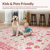 Ultra Soft Area Rug, Non Slip, Stain Resistant, Washable Area Rugs for Living Room, Bedroom, Rustic Vintage Medallion Charm(Pink)