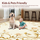 Ultra Soft Area Rug, Non Slip, Stain Resistant, Washable Area Rugs for Living Room, Bedroom, Elegant Low Pile with Gentle Floral Vine in Beige Hues(Beige)