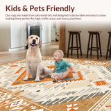 Ultra Soft Area Rug, Non Slip, Stain Resistant, Washable Area Rugs for Living Room, Bedroom, Artful Distressed Linear Patterns(Orange)