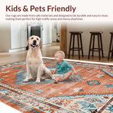 Ultra Soft Area Rug, Non Slip, Stain Resistant, Washable Area Rugs for Living Room, Bedroom, Eclectic Earthy Geometric Motif(Orange)