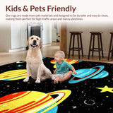 Ultra Soft Area Rug, Non Slip, Stain Resistant, Washable Area Rugs for Living Room, Bedroom, Bright Interstellar Learning Theme(Yellow)