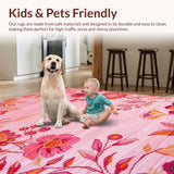 Ultra Soft Area Rug, Non Slip, Stain Resistant, Washable Area Rugs for Living Room, Bedroom, Stylish Abstract Floral Celebration(Pink)