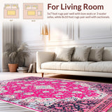 Ultra Soft Area Rug, Non Slip, Stain Resistant, Washable Area Rugs for Living Room, Bedroom, Floral Distressed Washable Rug for Kids Bedroom Decor(Red)
