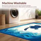 Ultra Soft Area Rug, Non Slip, Stain Resistant, Washable Area Rugs for Living Room, Bedroom, Turtle Cove Coastal Beige with Sea Motif Beach(Blue)