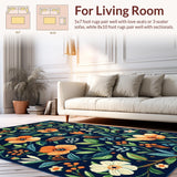 Ultra Soft Area Rug, Non Slip, Stain Resistant, Washable Area Rugs for Living Room, Bedroom, Elegant Insect Botanical Arrangement(Black)