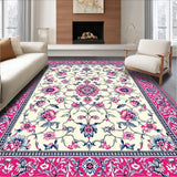 Ultra Soft Area Rug, Non Slip, Stain Resistant, Washable Area Rugs for Living Room, Bedroom, Vibrant Artful Floral Composition(White)