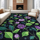 Ultra Soft Area Rug, Non Slip, Stain Resistant, Washable Area Rugs for Living Room, Bedroom, Vivid Botanical Dreamscape Design(Black)