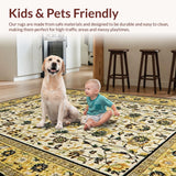 Ultra Soft Area Rug, Non Slip, Stain Resistant, Washable Area Rugs for Living Room, Bedroom, Elegant Transitional Botanical Motif(Ivory)