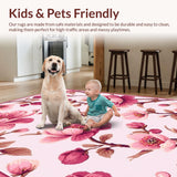 Ultra Soft Area Rug, Non Slip, Stain Resistant, Washable Area Rugs for Living Room, Bedroom, Vibrant Cheerful Garden Pattern(Pink)