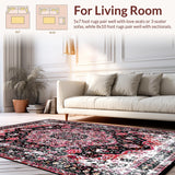 Ultra Soft Area Rug, Non Slip, Stain Resistant, Washable Area Rugs for Living Room, Bedroom, Rustic Low Pile Geometric Aesthetic(Black)