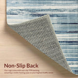 Ultra Soft Area Rug, Non Slip, Stain Resistant, Washable Area Rugs for Living Room, Bedroom, Coastal Breeze Abstract Carpet: Serene Grey-Blue Striped Design for Entryway(Blue)