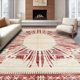 Ultra Soft Area Rug, Non Slip, Stain Resistant, Washable Area Rugs for Living Room, Bedroom, Boho Sunburst Rug Round Beige/Burgundy(Red)