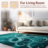 Ultra Soft Area Rug, Non Slip, Stain Resistant, Washable Area Rugs for Living Room, Bedroom, Marine Life Inspired with Abstract Octopus and School of Fish Design(Blue)