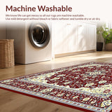 Ultra Soft Area Rug, Non Slip, Stain Resistant, Washable Area Rugs for Living Room, Bedroom, Burgundy and Cream Floral Medallion Area with Geometric Design(Red)