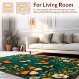 Ultra Soft Area Rug, Non Slip, Stain Resistant, Washable Area Rugs for Living Room, Bedroom, Vibrant Floral Boho Symphony(Green)