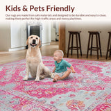 Ultra Soft Area Rug, Non Slip, Stain Resistant, Washable Area Rugs for Living Room, Bedroom, Soft Pastel Distressed Artistry(Pink)