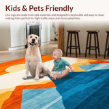 Ultra Soft Area Rug, Non Slip, Stain Resistant, Washable Area Rugs for Living Room, Bedroom, Artistic Color Burst Circular Motif(Orange)