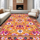 Ultra Soft Area Rug, Non Slip, Stain Resistant, Washable Area Rugs for Living Room, Bedroom, Rustic Earthy Floral Display(Orange)