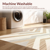 Beige Ivory Chevron Striped Area with Bold Angular Motif Design(Beige)