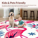 Ultra Soft Area Rug, Non Slip, Stain Resistant, Washable Area Rugs for Living Room, Bedroom, Rustic Textured Tropical Artistry(Pink)