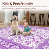 Ultra Soft Area Rug, Non Slip, Stain Resistant, Washable Area Rugs for Living Room, Bedroom, Chic Abstract Floral Harmony(Purple)