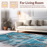Ultra Soft Area Rug, Non Slip, Stain Resistant, Washable Area Rugs for Living Room, Bedroom, Elegant Distressed Floral Motif(Blue)