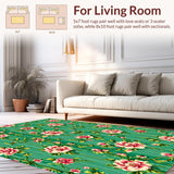 Ultra Soft Area Rug, Non Slip, Stain Resistant, Washable Area Rugs for Living Room, Bedroom, Vintage Floral Bedroom Low Pile Soft Carpet(Green)