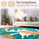 Ultra Soft Area Rug, Non Slip, Stain Resistant, Washable Area Rugs for Living Room, Bedroom, Serene Blue Tropical Elegance(Green)