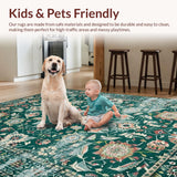 Ultra Soft Area Rug, Non Slip, Stain Resistant, Washable Area Rugs for Living Room, Bedroom, Vintage Floral Boho Charm(Green)