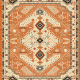 Ultra Soft Area Rug, Non Slip, Stain Resistant, Washable Area Rugs for Living Room, Bedroom, Elegant Distressed Round Pattern(Orange)